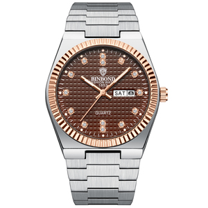 BINBIND B301 Orologio al Quarzo Classico ed Elegante da Uomo, Quadrante Texturizzato, Cinturino in Acciaio, Impermeabile, Orologio Maschile Elite per Affari, Regalo - Product Image 2