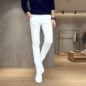 Pantalon long en jean blanc pour homme, coupe crayon, taille haute, extensible, respirant, écologique, style coréen, idéal pour l'hiver - Product Image 2