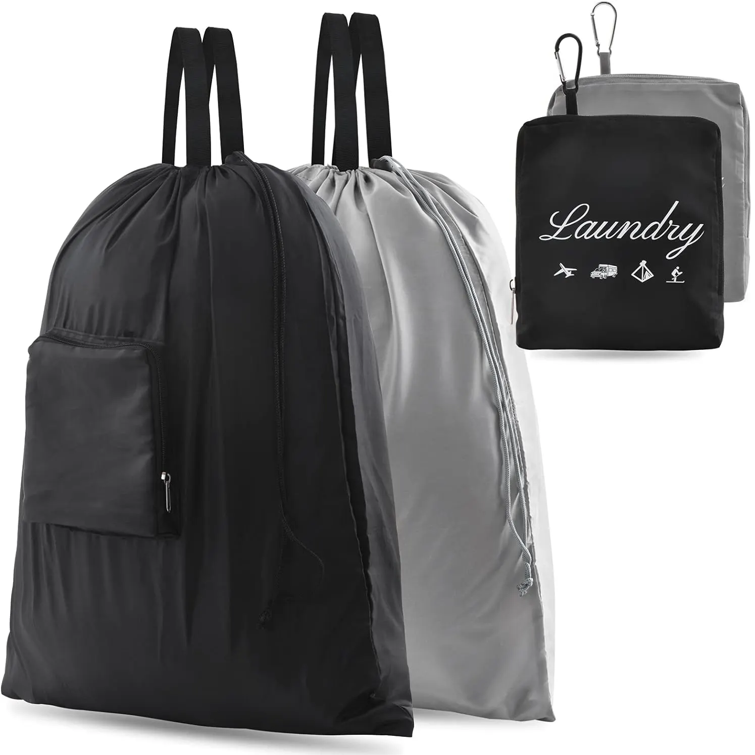 Borsa della biancheria sporca aggiornata con manici e moschettone in alluminio borsa per vestiti pieghevole per i viaggi
