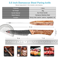 Couteau à fruits japonais haut de gamme en acier Damas de 3,5 pouces, ultra-affûté, pour melon et fruits, avec manche ergonomique en bois
