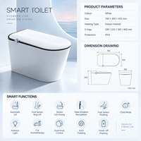 Toilette intelligente familiale automatique avec bidet intégré, double bouton, ouverture automatique du couvercle, mode enfant, capteur de pied, siège chauffant, sécheur à air chaud