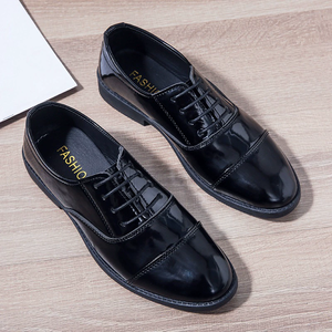 Chaussures Richelieu pour hommes en cuir verni noir, à lacets, bout pointu, style formel, pour le bureau et la carrière, semelle extérieure en caoutchouc - Product Image 5