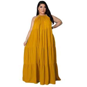 Robe d'été décontractée pour femme, style swing, dos nu, sans manches, couleur unie, taille naturelle, respirante, lavable, en jersey, grandes tailles - Product Image 6
