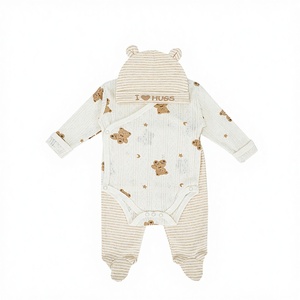 Conjunto de Ropa para Recién Nacido de Alta Calidad, Fabricantes de Ropa para Bebés, 100% Algodón, Cierre de Botones a Presión, Unisex, Gorro con Estampado de Oso, Mameluco, Pantalones, Mono - Product Image 2