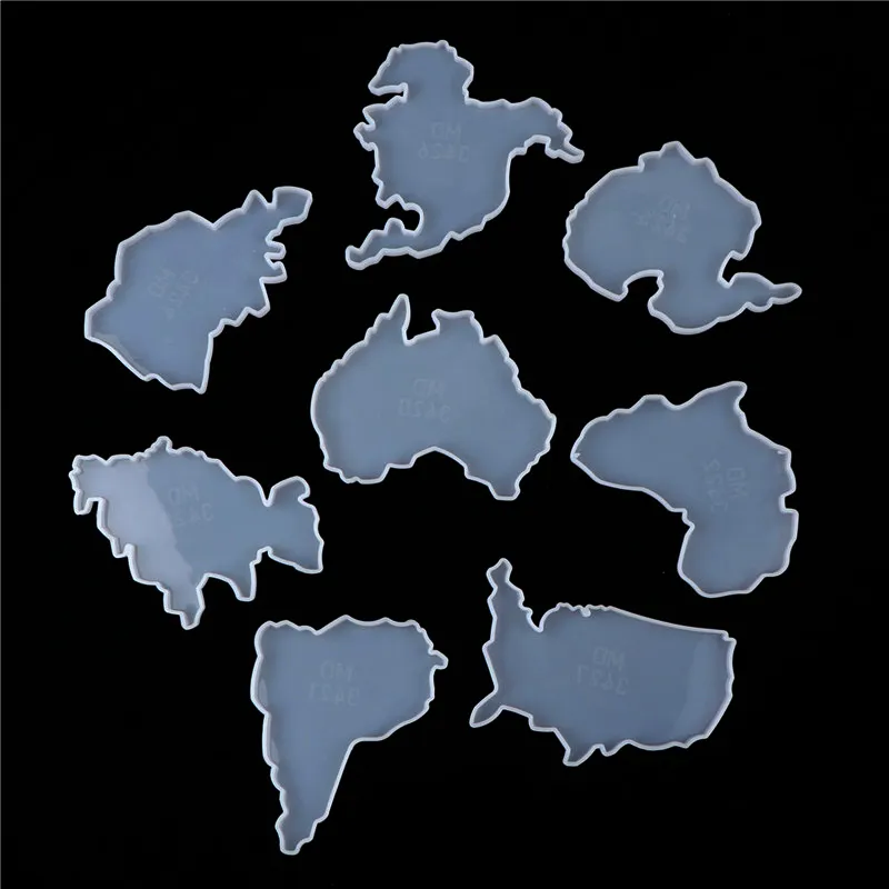 सात महाद्वीपों मानचित्र कोस्टर राल Molds नक्शे सिलिकॉन ट्रे फल कप चटाई मोल्ड