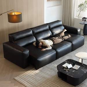 激安セール 調整可能 パワーリクライニング 3人掛けソファ トップグレインレザー マットブラック ハイバック ゼロウォールクリアランス リニア リビングルーム - Product Image 2