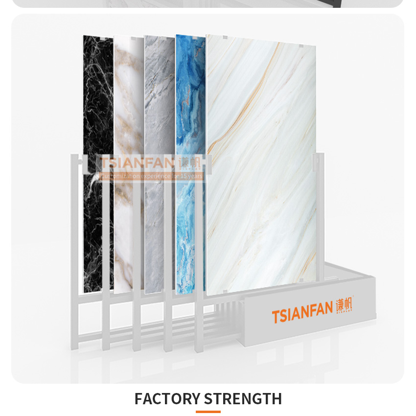 New style standing granites showroom Rocks slab design floor Rotatable marble artificial quartz stone display stand