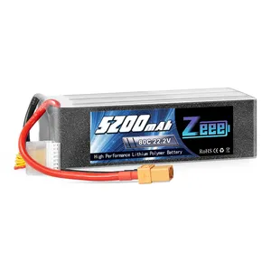 Zeee 6S RC Lipo电池22.2V 5200mAh 80C，带XT9连接器软壳，用于RC童车Truggy履带式怪物汽车船卡车