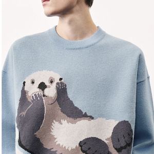 Prendas de punto personalizadas cuello redondo suelto venta al por mayor letra Jacquard alta calidad grueso elegante comodidad prendas de punto para hombres - Product Image 2