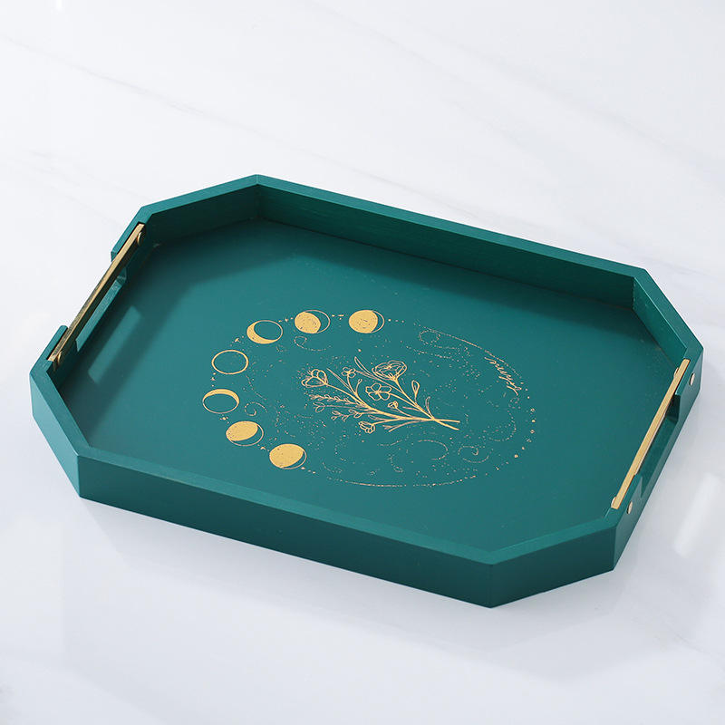 ถาดทรงแปดเหลี่ยมลายพระจันทร์สีเขียว