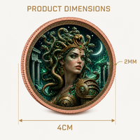 Pièce de défi personnalisée en cuivre pur 99,9 % de 1 once, avec relief 3D antique, thème Médause Gorgone de la mythologie grecque, pièce commémorative, souvenir, objet d'art