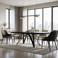 Table à manger extensible en pierre frittée de luxe, style minimaliste, couleur noire, avec base en métal croisée créative