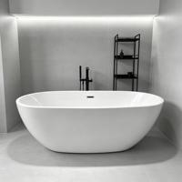 Baignoire autoportante ovale moderne en acrylique pur, écologique, minimaliste, personnalisée, blanc brillant, avec drain à air