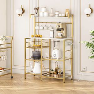 Support <span class=keywords><strong>de</strong></span> <span class=keywords><strong>boulanger</strong></span> moderne blanc/or, prise <span class=keywords><strong>de</strong></span> courant pour micro-ondes, panier pour cuisine, station <span class=keywords><strong>de</strong></span> café et bar, plat <span class=keywords><strong>de</strong></span> service, bol pour nourriture - Product Image 5