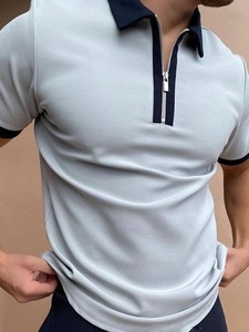 Vente en gros de logo brodé <span class=keywords><strong>Polo</strong></span> de golf uni extensible avec fermeture éclair en coton spandex mélangé - Product Image 3