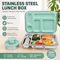 Boîte à bento Aohea de bonne qualité, 5 compartiments, en acier inoxydable, avec couvercle en silicone pour enfants