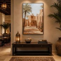 Peinture sur toile paysage de château 100 % faite à la main sur mesure, art mural paysage désertique avec cadre pour galerie, hôtel, décoration intérieure