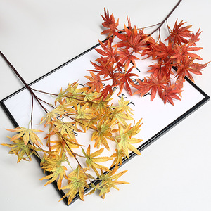 Lichao <b>Artificial</b> Maple Leaves Single <b>Branch</b> Plastic Fabric Wedding Home Decor Green Red Yellow Orange Brown - Product Image 2