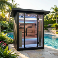 Sauna de Vapor con Exterior Metálico, Mini Sauna Exterior de Madera Sólida de Hemlock/Cedro Rojo Personalizada para Apartamento/Villa con Control por Computadora