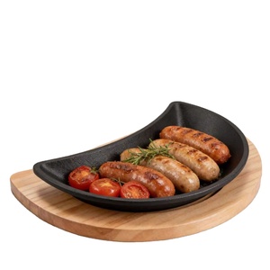 Poêle à frire <span class=keywords><strong>en</strong></span> <span class=keywords><strong>fonte</strong></span> au design moderne, forme croissant, avec base <span class=keywords><strong>en</strong></span> bois – Nouveauté très prisée - Product Image 1