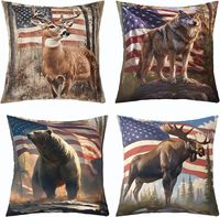 Housse de coussin camouflage 4 pièces, motif animaux sauvages et drapeau américain de chasse, idéale pour chambre de garçon et canapé