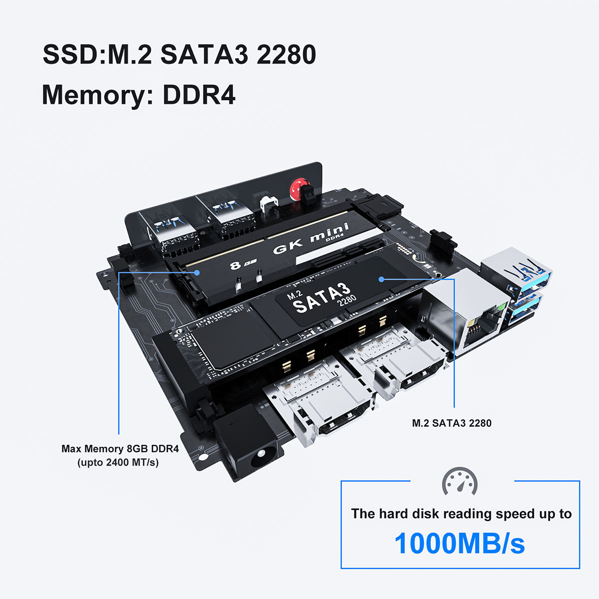 GKミニゲーミングPC J4125 8GB SSD 128G/256GB M2 SATA SSDメモリ
