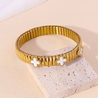 Nouveau Style Bracelet Bague Ensemble Époxy Trèfle Goutte À Goutte Glaçure Conception En Acier Inoxydable Bracelet Extensible Bijoux De Mode En Gros