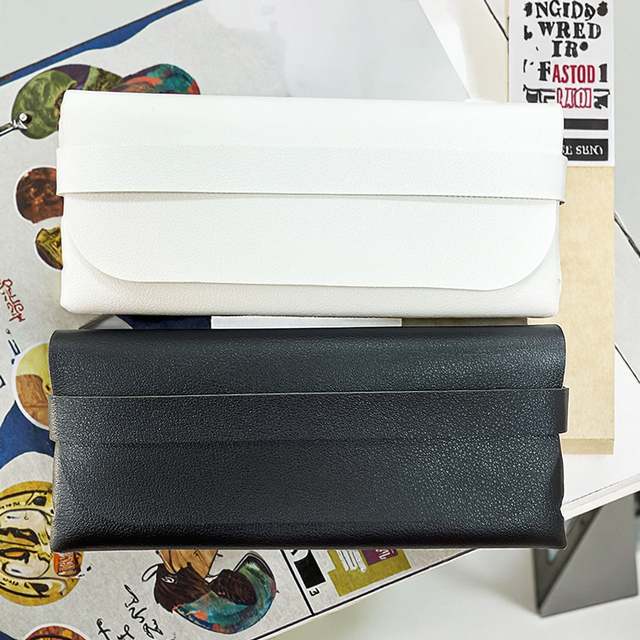 PU Leather Eyeglasses Case Foldable Black White Soft Protective Eyeglasses Pouches Rectangle Shape Fashionable