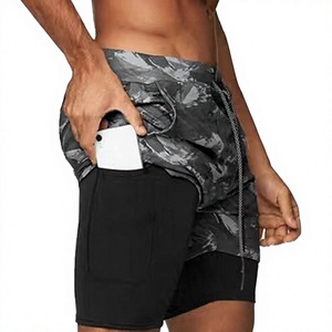 Custom Logo Men's Double <b>Layer</b> <b>Mid</b> Waist Drawstring Closure Spandex/Cotton Breathable Sports Athletic Workout Running Gym Shorts - Product Image 1
