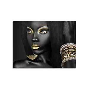 Mulher negra Retrato Obra Egípcia Rainha Galeria Poster Print Wall Art Menina Africano Preto e ouro fotos Home decor