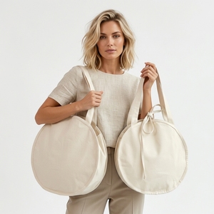 Aanpasbare ronde canvas tas, trendy tote <span class=keywords><strong>bag</strong></span> van zacht katoenen stof, aangepast logo voor boetiekgiften, promoties & dagelijkse stijl - Product Image 1