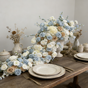 DKB Camino de Flores Artificiales Hechas a Mano, Color Blanco y Azul, para Decoración de Pasillos de Boda, Decoración para el Día de la Madre - Product Image 1