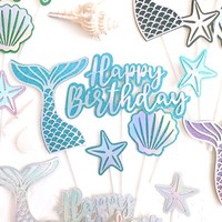 Neue ins Wind alles Gute zum Geburtstag Meerjungfrau Papier kuchen Dekoration Plug-in Shell Starfish Fischschwanz Kuchen Dekoration Topper Kuchen