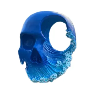 2024 새로운 디자인 푸른 바다 물결 모양 수지 해골 머리 동상 가정 장식