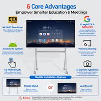 Pizarra Digital Inteligente 4K HD de 55/65/75/86/98 Pulgadas, Pantalla Táctil de 20/40 Puntos, Pizarras Interactivas para Salas de Reuniones y Educación