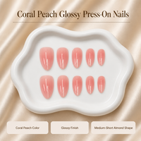 Faux ongles H3 Kaixin couleur pêche corail, courts, forme amande, à presser, finition rose brillante, fournitures pour manucure française