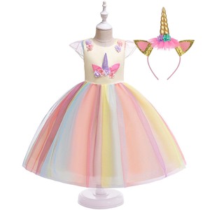 Fantaisie élégante demoiselle d'honneur enfant filles Tutu <span class=keywords><strong>licorne</strong></span> <span class=keywords><strong>robe</strong></span> d'<span class=keywords><strong>anniversaire</strong></span> avec <span class=keywords><strong>licorne</strong></span> bandeau DGLG-013 - Product Image 2
