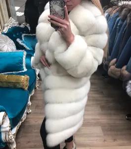 Pure Natural Fox Fur Ladies Coat White 90cm Length Lapel Fashion Trend Outerwear Winter Warm Luxury Real Fur Jacket