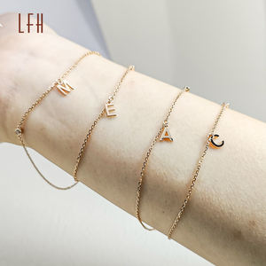 Pulsera de cadena con nombre y letra inicial de oro sólido de 18k, brazalete con nombre y letras personalizadas, joyería de oro Real - Product Image 5