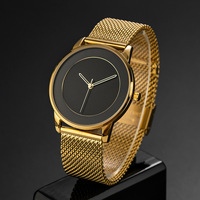 Montre Quartz Fine Mixte Cadran Noir Bracelet Maille Or Style Affaires Cadeau Ami
