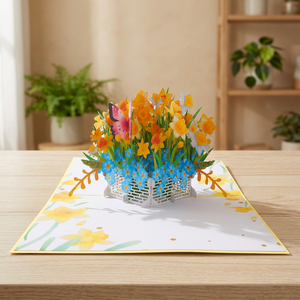 Best Seller 3D Pop Card Custom Laser Cut Handmade Art Paper Flower Basket Design Love Style Valentine's Day Gift Customizable - Product Image 2