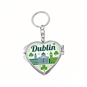 Porte-clés miroir en forme de cœur personnalisé pour touristes, souvenirs de destination, fabriqué au Royaume-Uni, Dubaï, Dublin - Product Image 3