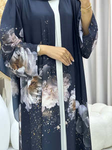 Abaya Leduo personnalisée à imprimé floral d'été bleu marine, respirante, longue, style ample, pour femmes musulmanes - Product Image 3