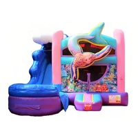 Château gonflable commercial rose sirène au design innovant avec toboggan pour enfants