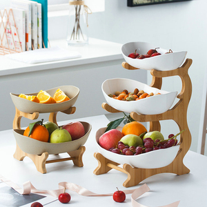 Nuovo Design: Set di 3 Ciotole in Porcellana per Insalata e Frutta con Supporto in Legno - Product Image 2
