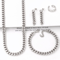 Joyería para Mujer, Acero Inoxidable, Joyas de Alta Calidad, Collar de Cadena con Eslabones para Mujer, Aretes, Juego de Joyería
