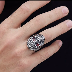 Terminator-Anillo de calavera de acero inoxidable para hombre, diseño Vintage con parte trasera sólida, joyería Vintage para hombre, circón colorido, 1 ud./bolsa opp - Product Image 3