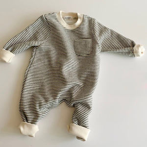Monos de una pieza acolchados a rayas para bebés, unisex, informales, gruesos, ropa de invierno para niños pequeños - Product Image 1