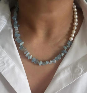 Collar de Perlas de Agua Dulce, Joyería de Piedra Natural, Cadena de Clavícula de Acero Inoxidable Chapada en Oro con Cuentas de Concha - Product Image 5