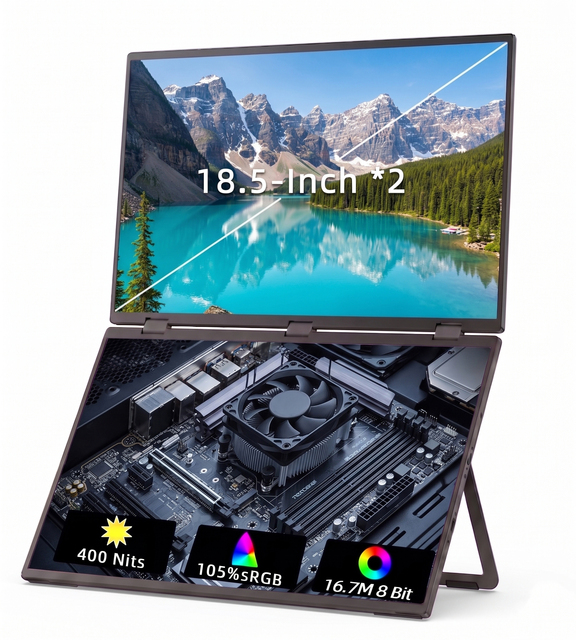 18.5 Inch Dual Foldable LCD Monitor 100Hz Refresh Rate 100% SRGB Color Gamut FHD Portable Screen Support Screen for Laptops